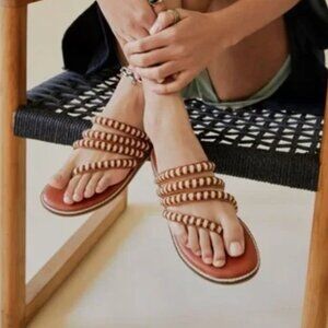 NEW Free People beatrice beaded flat sandals brown leather  for women j sz 8